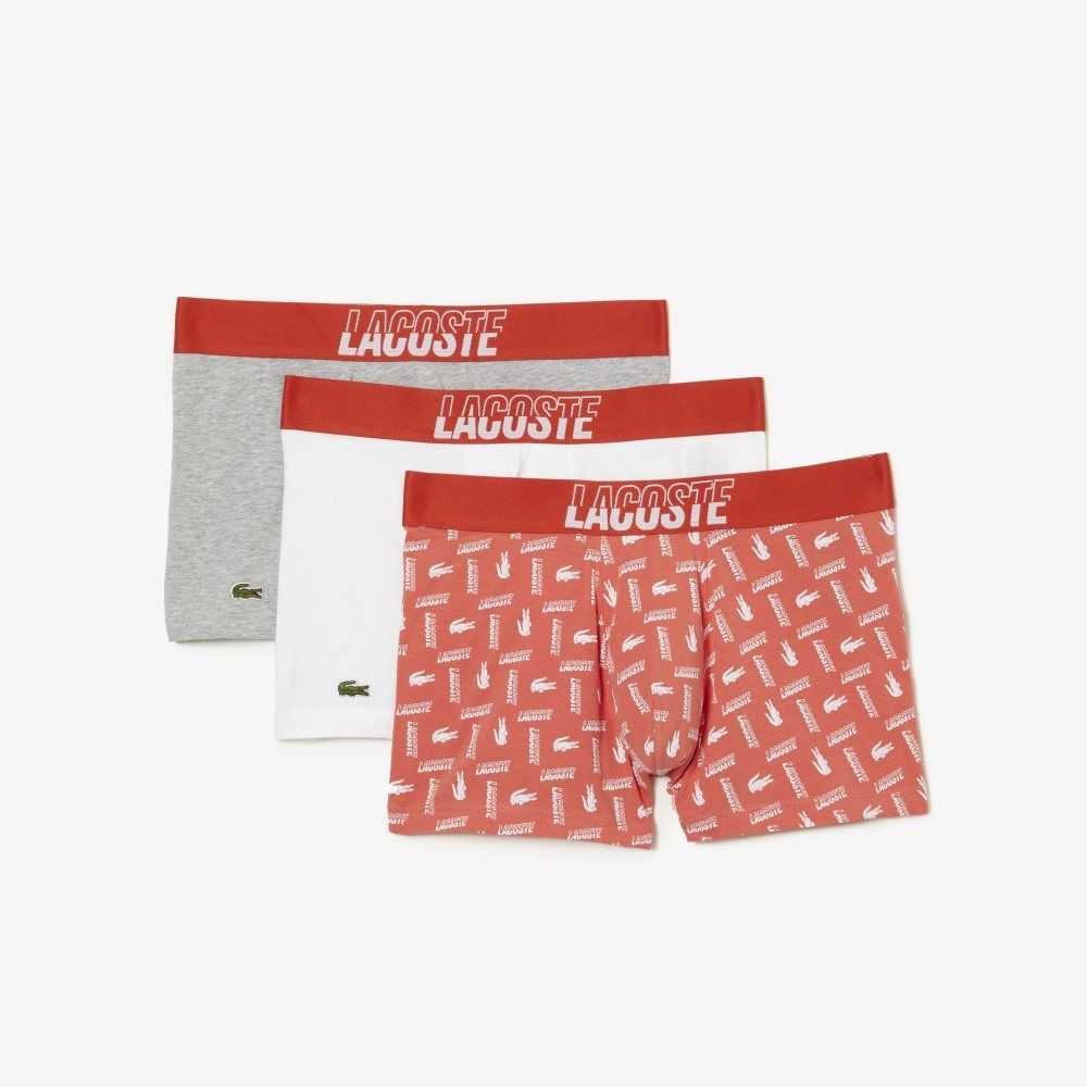 Lacoste 3-Pack Stretch Algodon Printed Trunks Naranjas Gris Blancas | 0916-VABDM