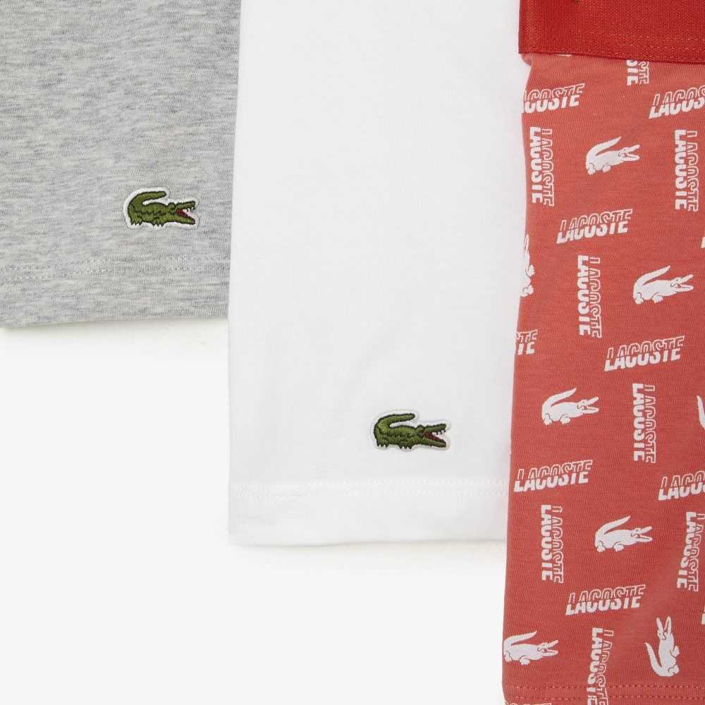 Lacoste 3-Pack Stretch Algodon Printed Trunks Naranjas Gris Blancas | 0916-VABDM