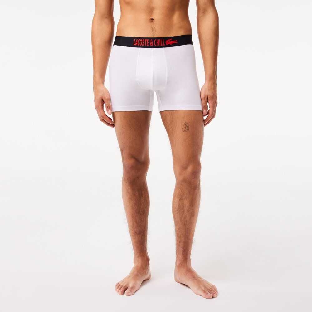 Lacoste 3-Pack x Netflix Jersey Boxers Negras Rojas Blancas | 4973-MHRZJ