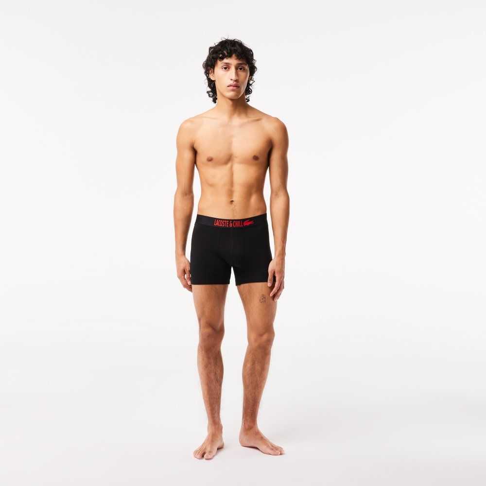 Lacoste 3-Pack x Netflix Jersey Boxers Negras Rojas Blancas | 4973-MHRZJ