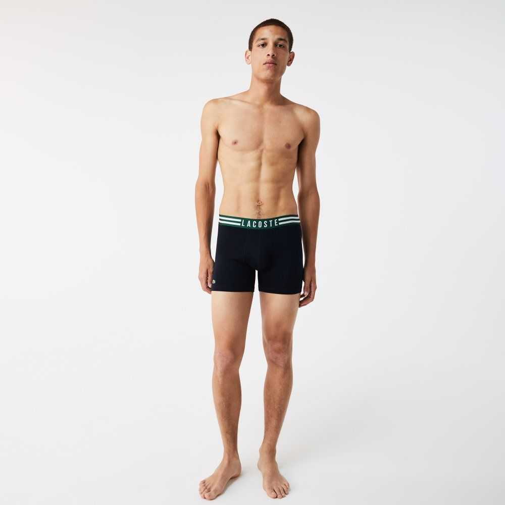 Lacoste A Rayas Cintura Long Stretch Algodon Boxer Brief 3-Pack Gris Blancas Azul Marino Azules | 5218-USAVT