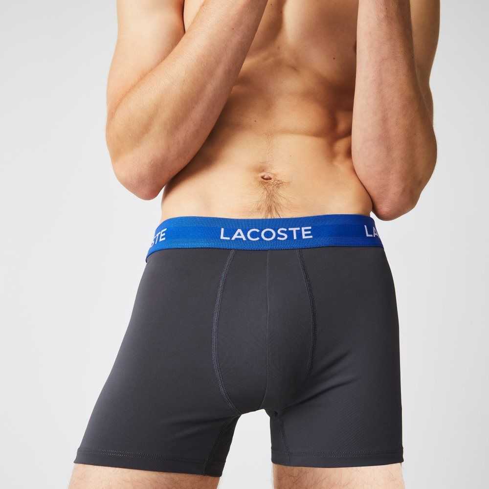 Lacoste A Rayas Cintura Microfiber Trunk 3-Pack Gris Oscuro Rojas Azules Negras | 4728-ISRDL