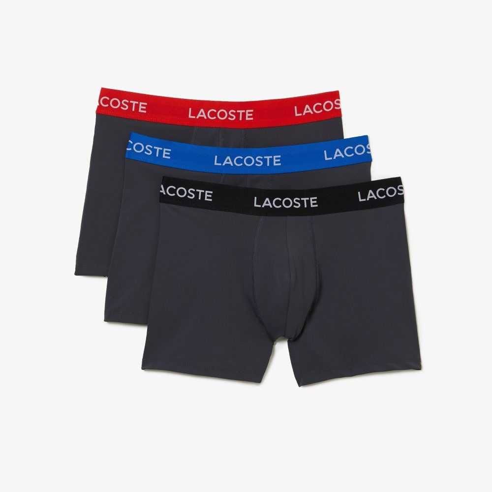 Lacoste A Rayas Cintura Microfiber Trunk 3-Pack Gris Oscuro Rojas Azules Negras | 4728-ISRDL