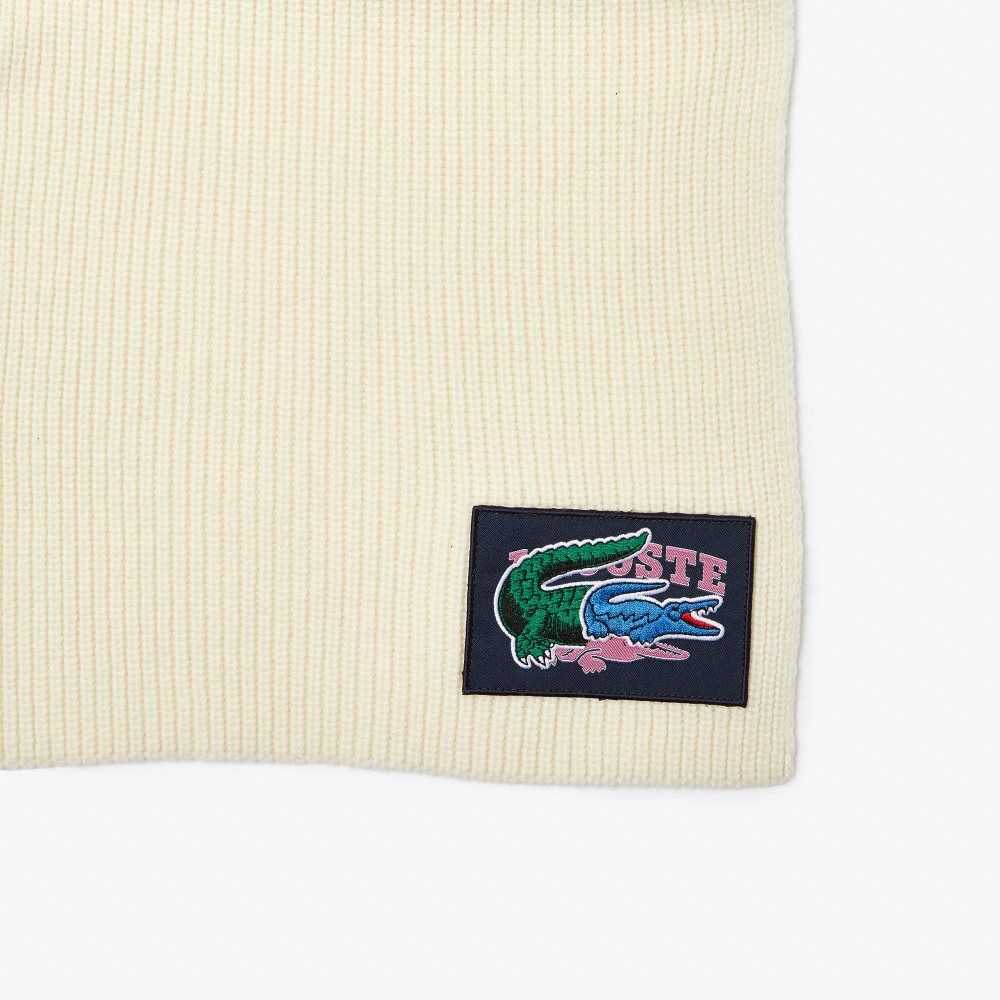 Lacoste Acanalado Lana Beanie And Scarf Gift Set Blancas | 5370-XRBCW