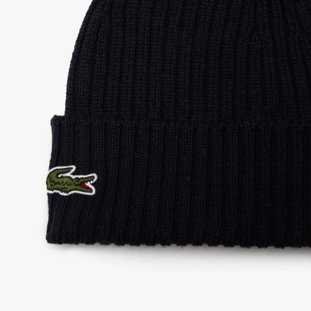 Lacoste Acanalado Lana Beanie Azul Marino Azules | 6801-RDXSE