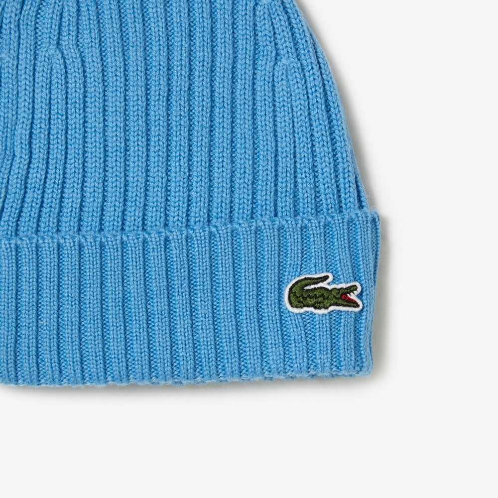 Lacoste Acanalado Lana Beanie Azules | 2657-EUSBV