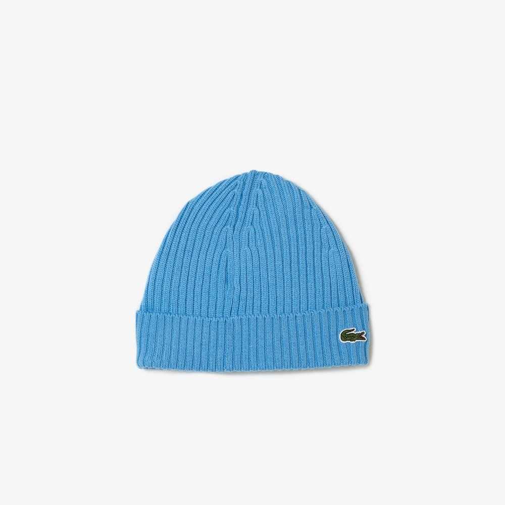 Lacoste Acanalado Lana Beanie Azules | 3180-ZALHX