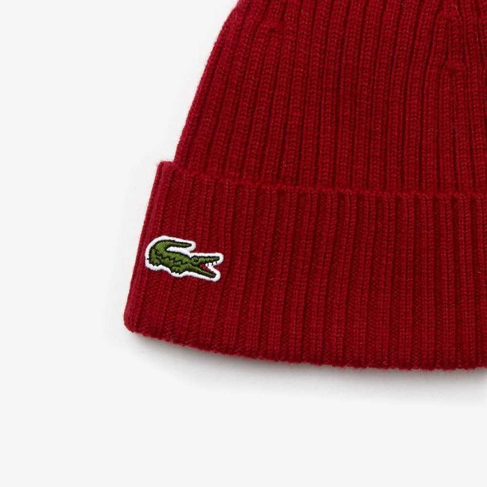 Lacoste Acanalado Lana Beanie Burdeos | 2598-ZAKQX