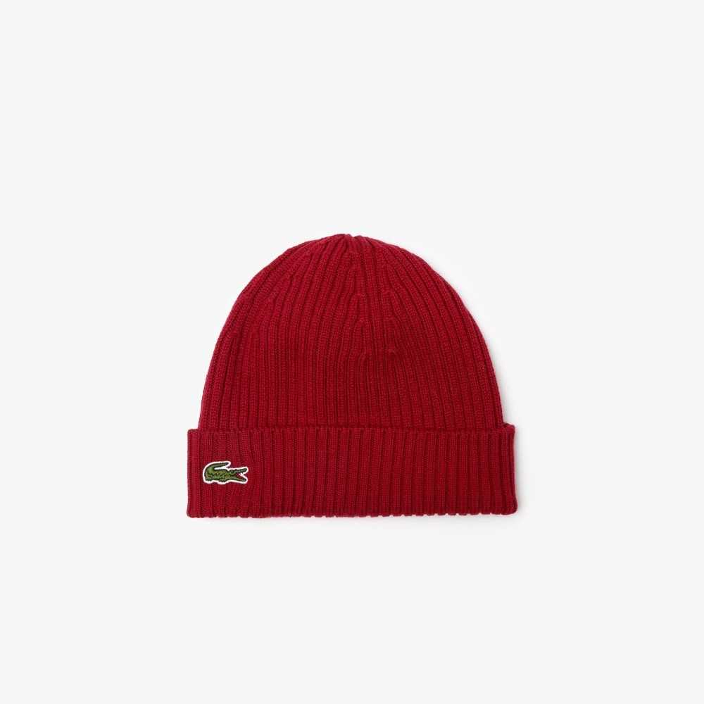 Lacoste Acanalado Lana Beanie Burdeos | 8192-EJUFA