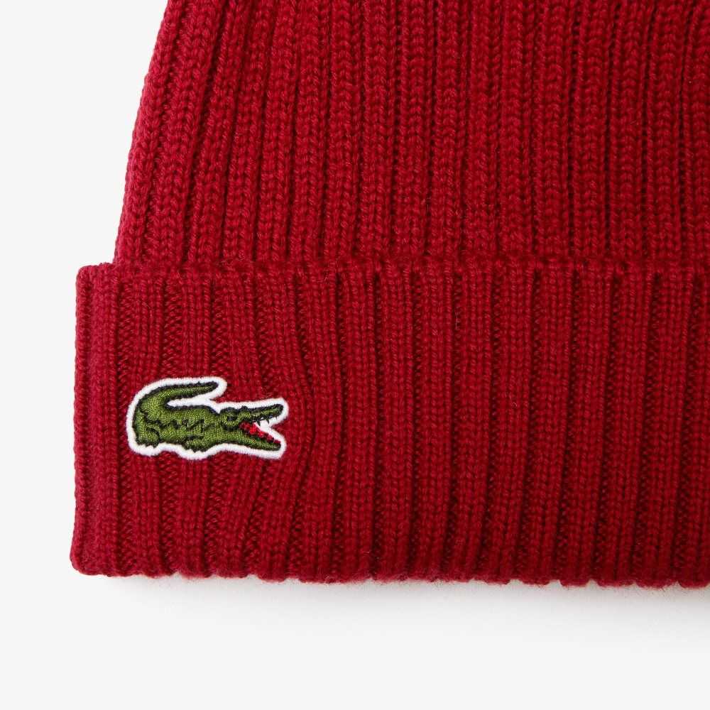 Lacoste Acanalado Lana Beanie Burdeos | 8192-EJUFA