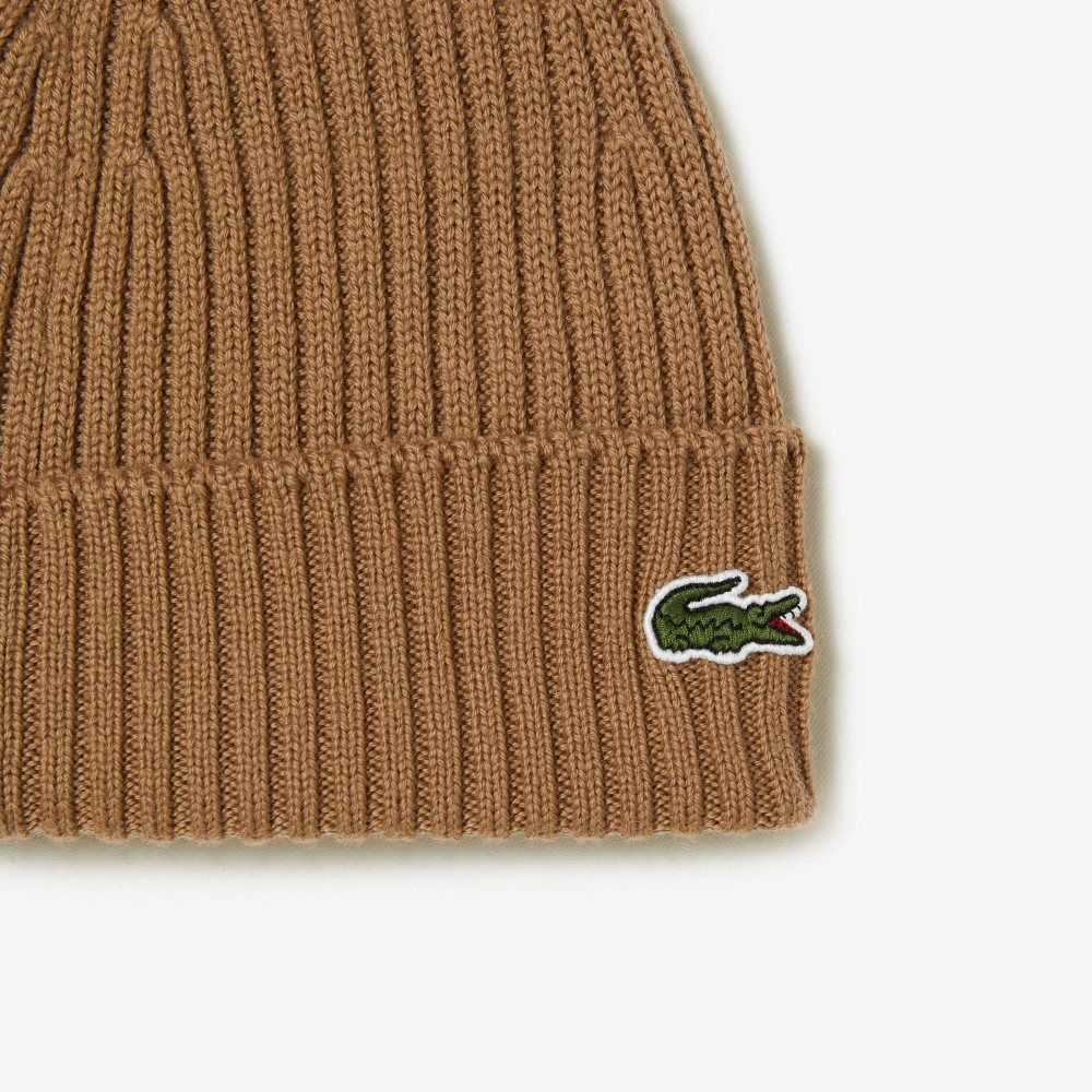 Lacoste Acanalado Lana Beanie Marrones | 2587-JCQTD