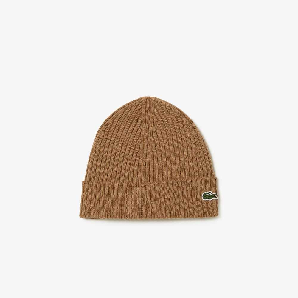 Lacoste Acanalado Lana Beanie Marrones | 2785-VXUWD