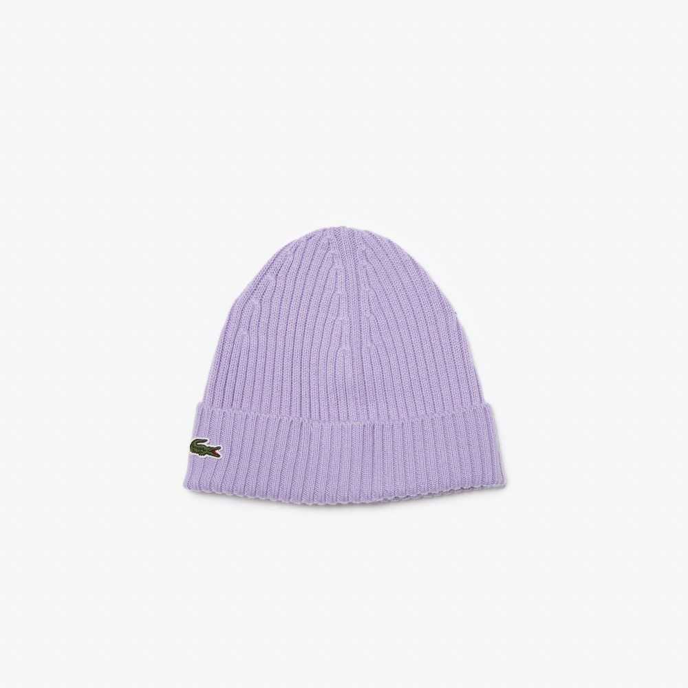 Lacoste Acanalado Lana Beanie Moradas | 0138-WPSNH