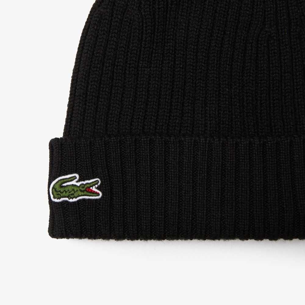 Lacoste Acanalado Lana Beanie Negras | 2583-DTEXJ