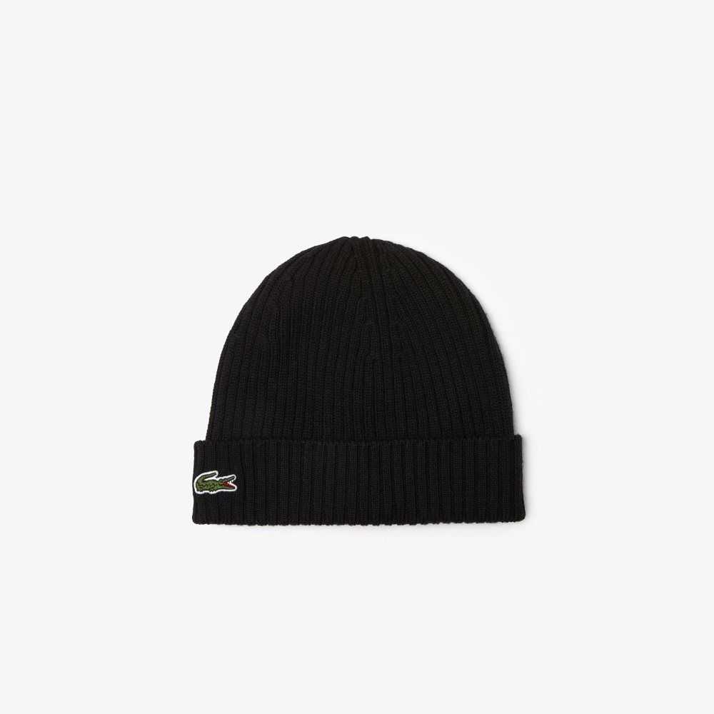 Lacoste Acanalado Lana Beanie Negras | 5824-BQPYG