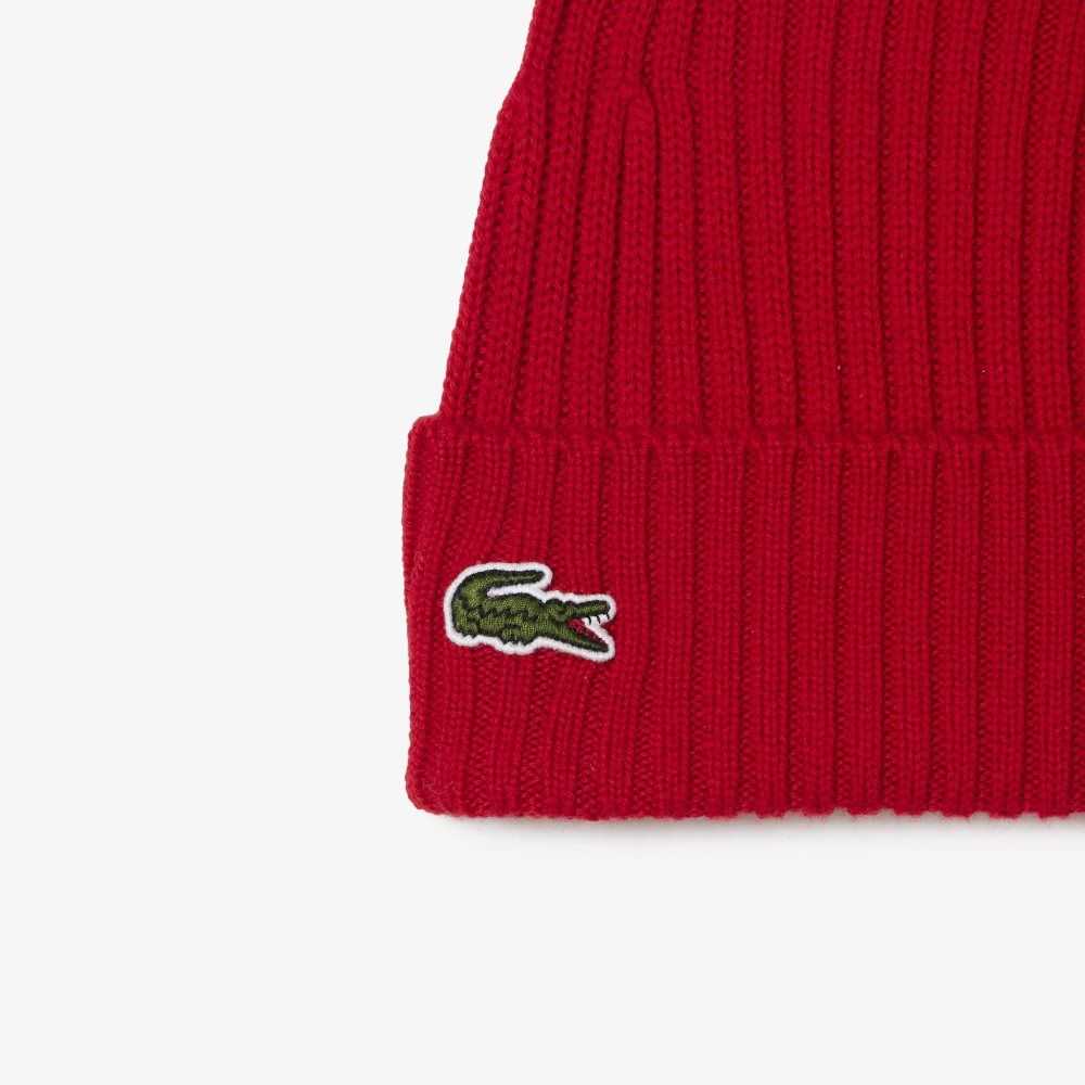 Lacoste Acanalado Lana Beanie Rojas | 0198-WYBVD