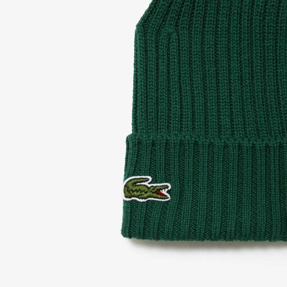 Lacoste Acanalado Lana Beanie Verde | 2784-QAJOK