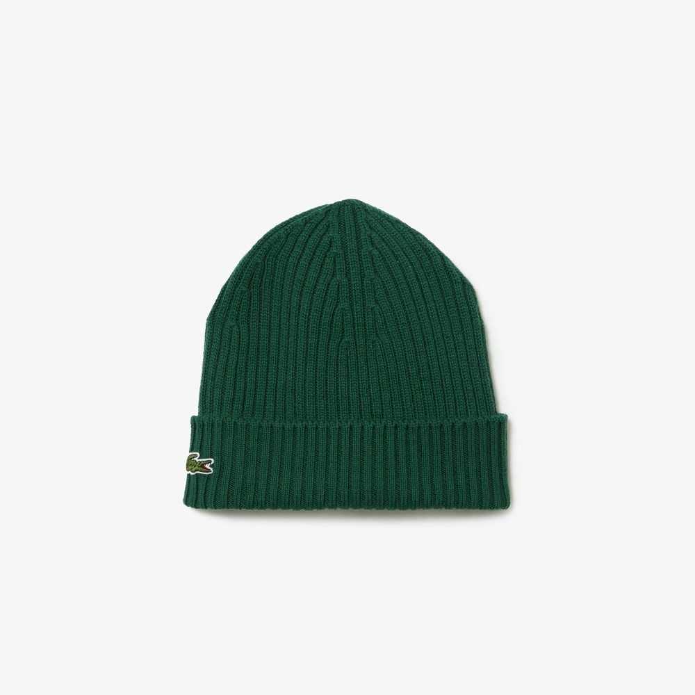 Lacoste Acanalado Lana Beanie Verde | 2784-QAJOK