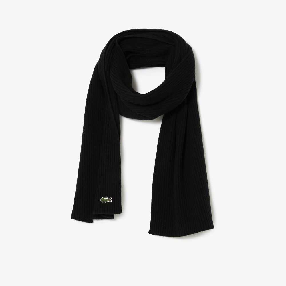 Lacoste Acanalado Lana Scarf Negras | 2350-QHTMP