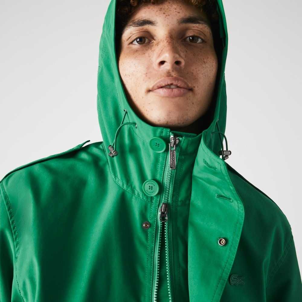 Lacoste Agua-Resistant Algodon Blend Corta Encapuchado Parka Verde | 8967-UINRQ