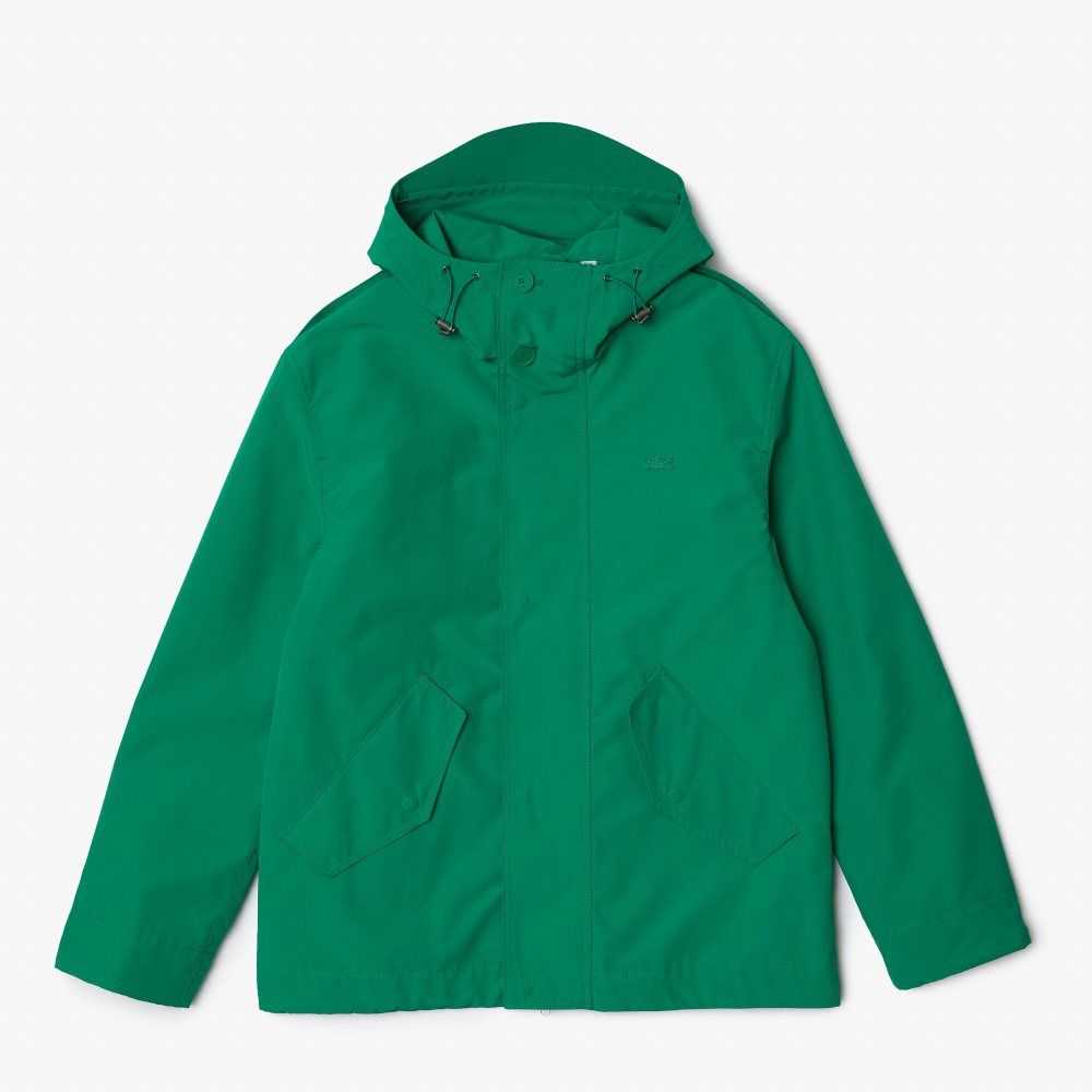 Lacoste Agua-Resistant Algodon Blend Corta Encapuchado Parka Verde | 8967-UINRQ