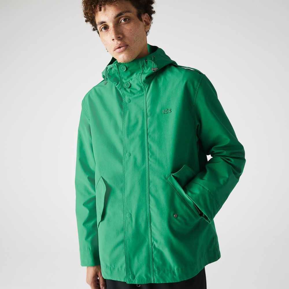 Lacoste Agua-Resistant Algodon Blend Corta Encapuchado Parka Verde | 8967-UINRQ