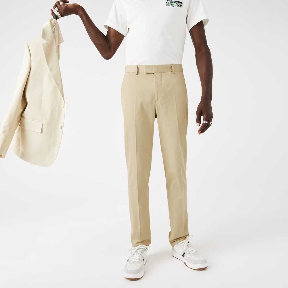 Lacoste Algodon And Linen Blend Plisado Beige | 8493-OKNVJ