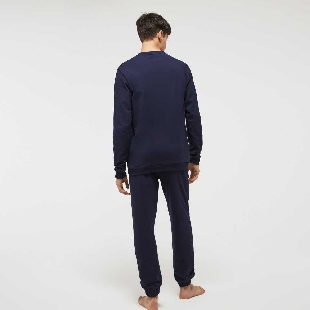 Lacoste Algodon Fleece Lounge Sweatshirt Azul Marino Azules | 1907-TZGKN