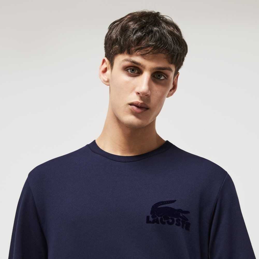 Lacoste Algodon Fleece Lounge Sweatshirt Azul Marino Azules | 1907-TZGKN