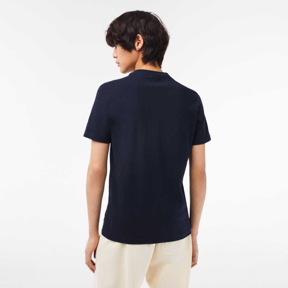 Lacoste Algodon Jersey Print T-Shirt Azul Marino Azules | 1690-XQEBH