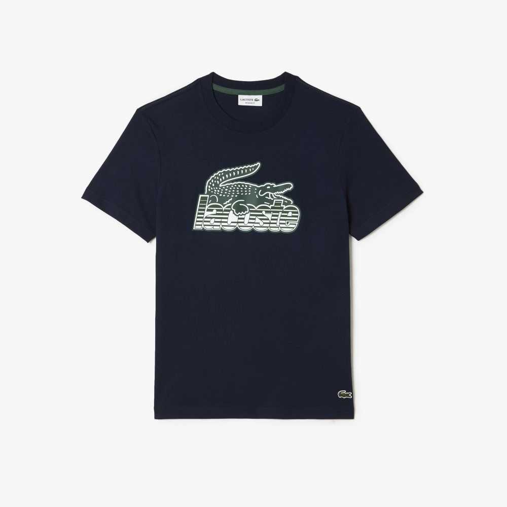 Lacoste Algodon Jersey Print T-Shirt Azul Marino Azules | 1690-XQEBH