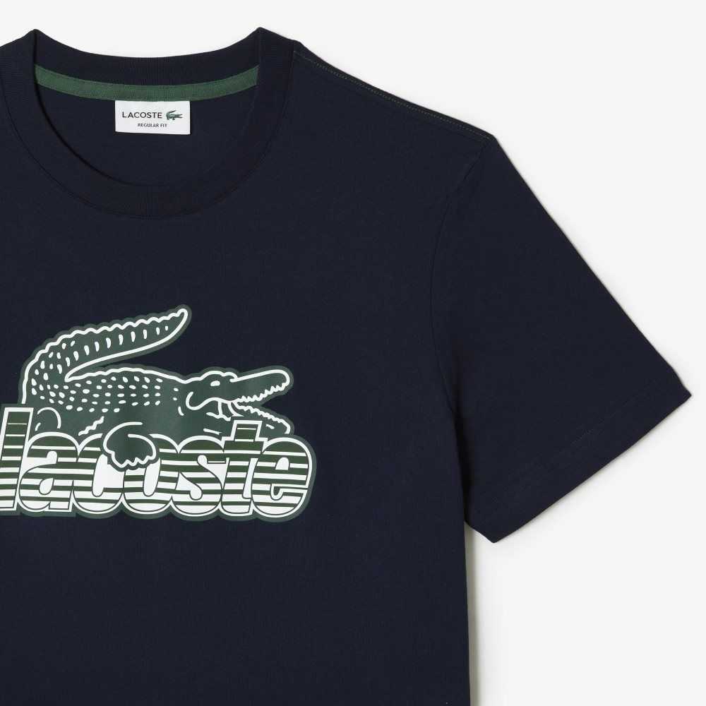 Lacoste Algodon Jersey Print T-Shirt Azul Marino Azules | 1690-XQEBH