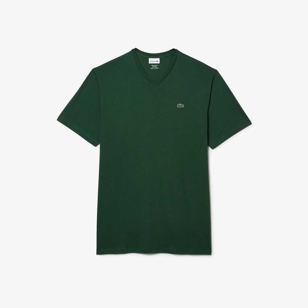 Lacoste Altas Fit Acanalado V-Neck Algodon Polo Verde | 2765-ECJUH