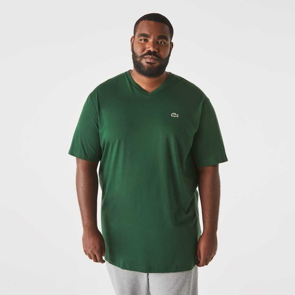 Lacoste Altas Fit Acanalado V-Neck Algodon Polo Verde | 2765-ECJUH