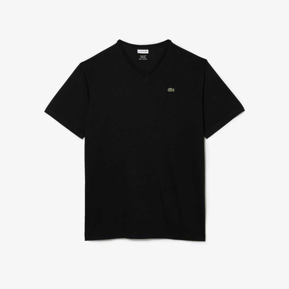 Lacoste Altas Fit Acanalado V-Neck Algodon Polo Negras | 3760-YILPM