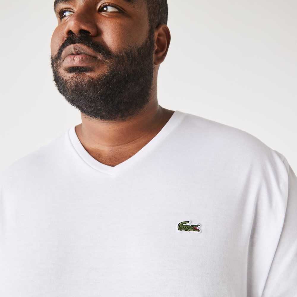 Lacoste Altas Fit Acanalado V-Neck Algodon Polo Blancas | 5263-VFGOD