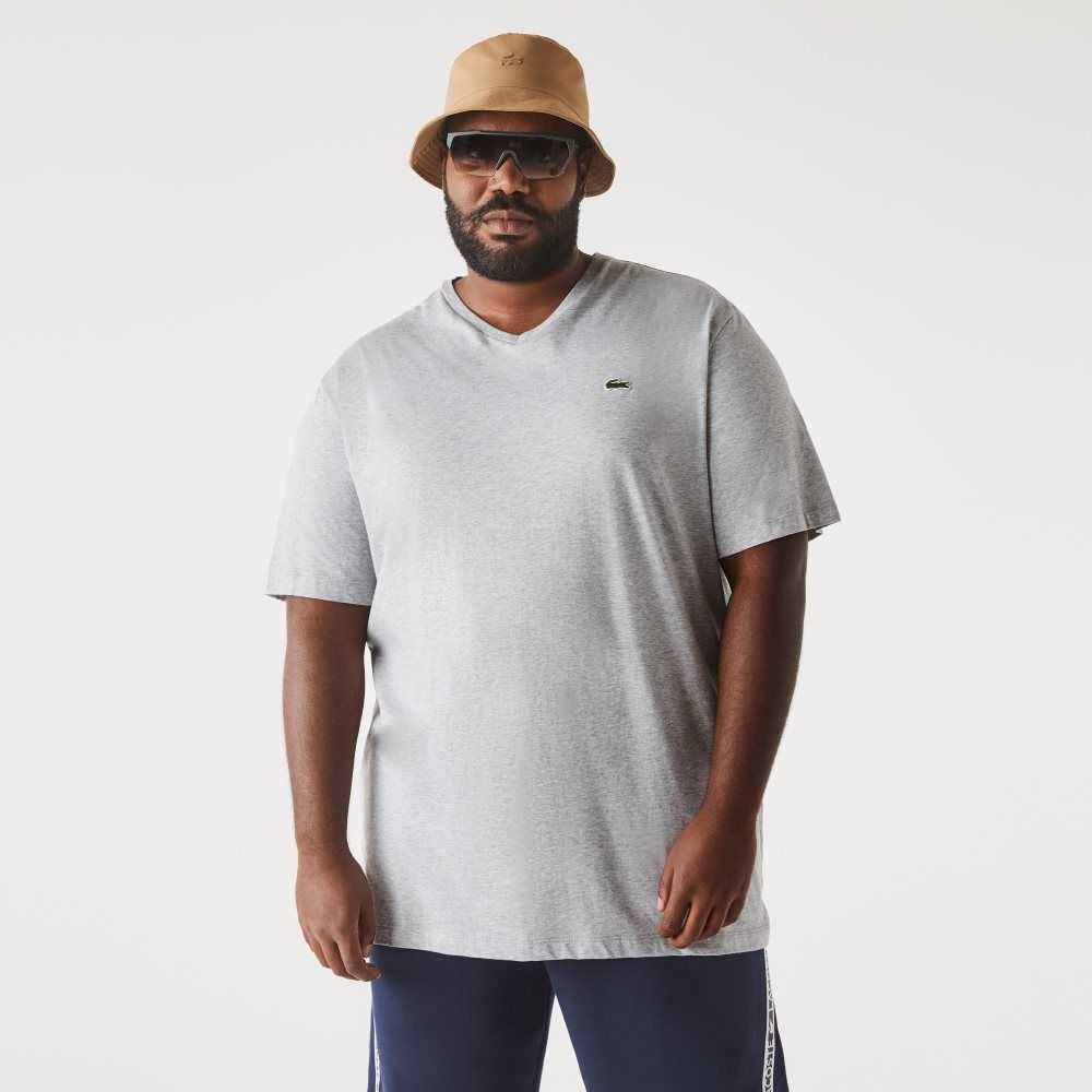 Lacoste Altas Fit Acanalado V-Neck Algodon Polo Gris | 6875-KUOEL