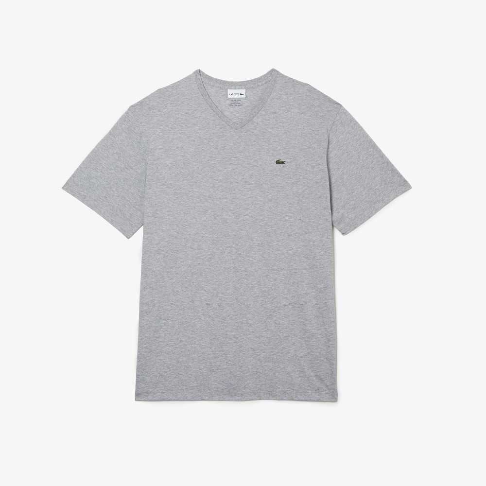 Lacoste Altas Fit Acanalado V-Neck Algodon Polo Gris | 6875-KUOEL