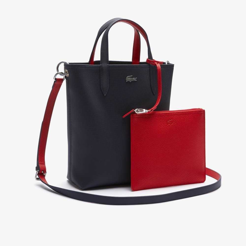 Lacoste Anna Reversible Coated Lona Tote Bag Azules Rojas Oscuro | 0462-RAVPO