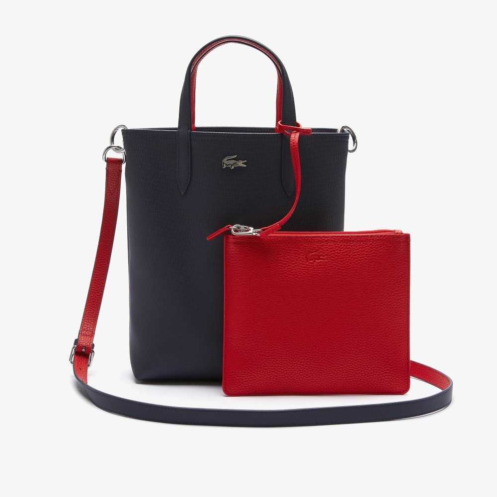 Lacoste Anna Reversible Coated Lona Tote Bag Azules Rojas Oscuro | 0462-RAVPO