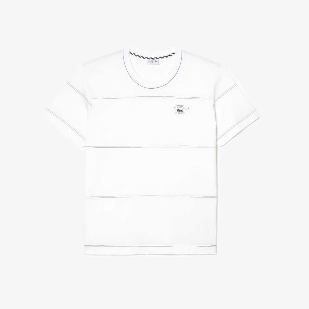 Lacoste Big Fit Acanalado Collar Blancas | 7396-KGNFM