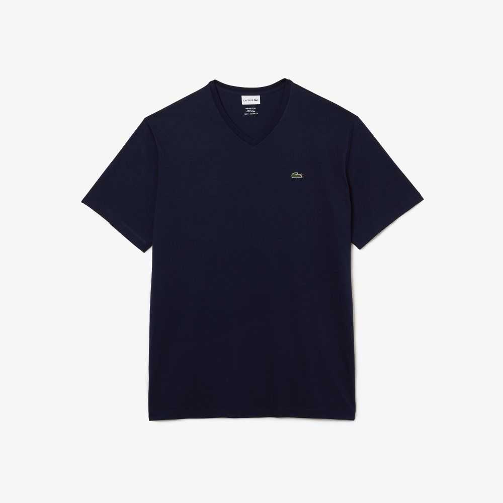 Lacoste Big Fit V-Neck Jersey Azul Marino Azules | 1386-YUASR