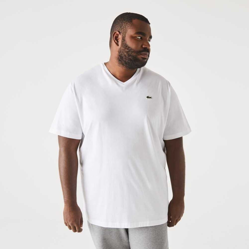 Lacoste Big Fit V-Neck Jersey Blancas | 6278-DHSLC