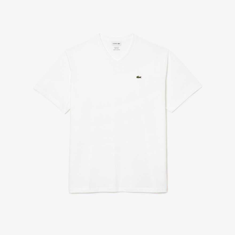 Lacoste Big Fit V-Neck Jersey Blancas | 6278-DHSLC