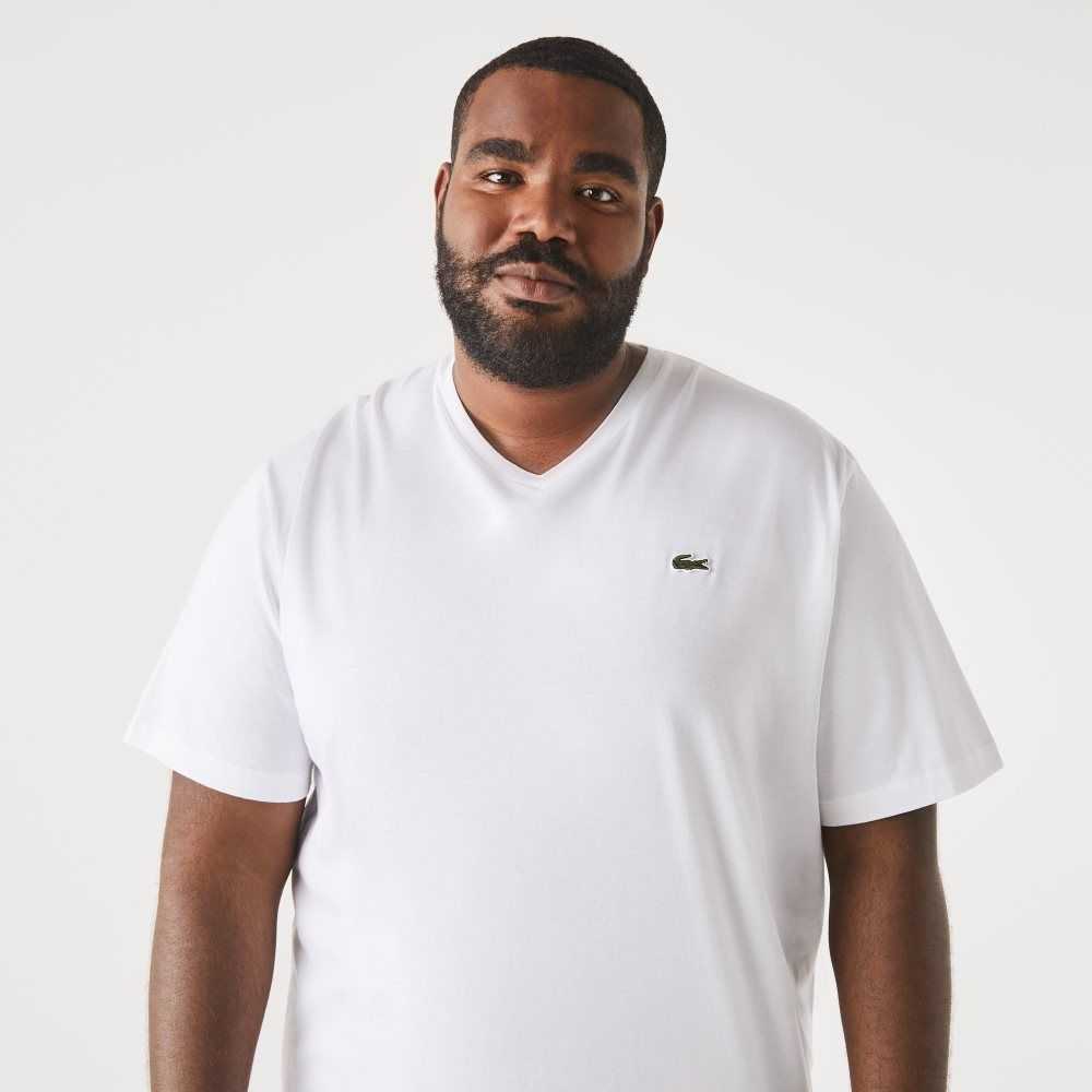 Lacoste Big Fit V-Neck Jersey Blancas | 6278-DHSLC