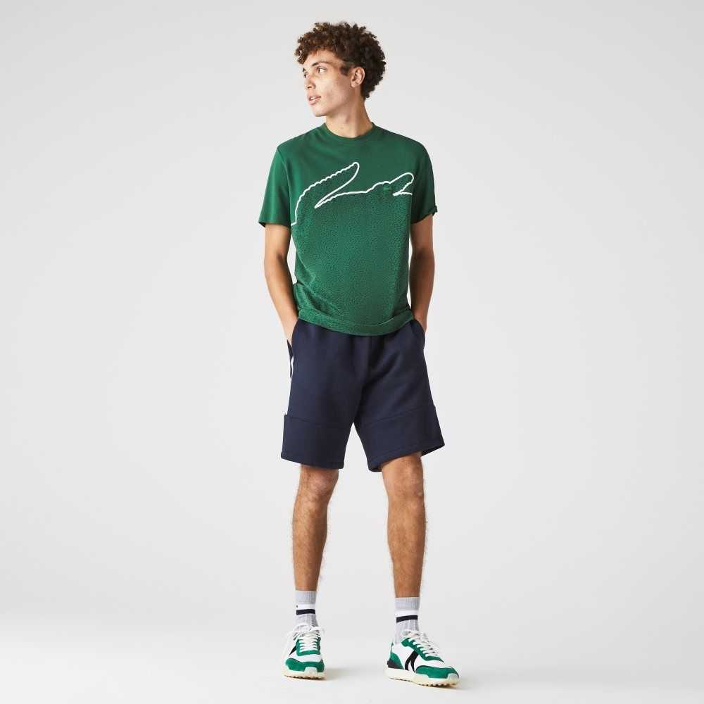 Lacoste Branded Bands Algodon Fleece Blend Shorts Azul Marino Azules | 1467-GWQLH