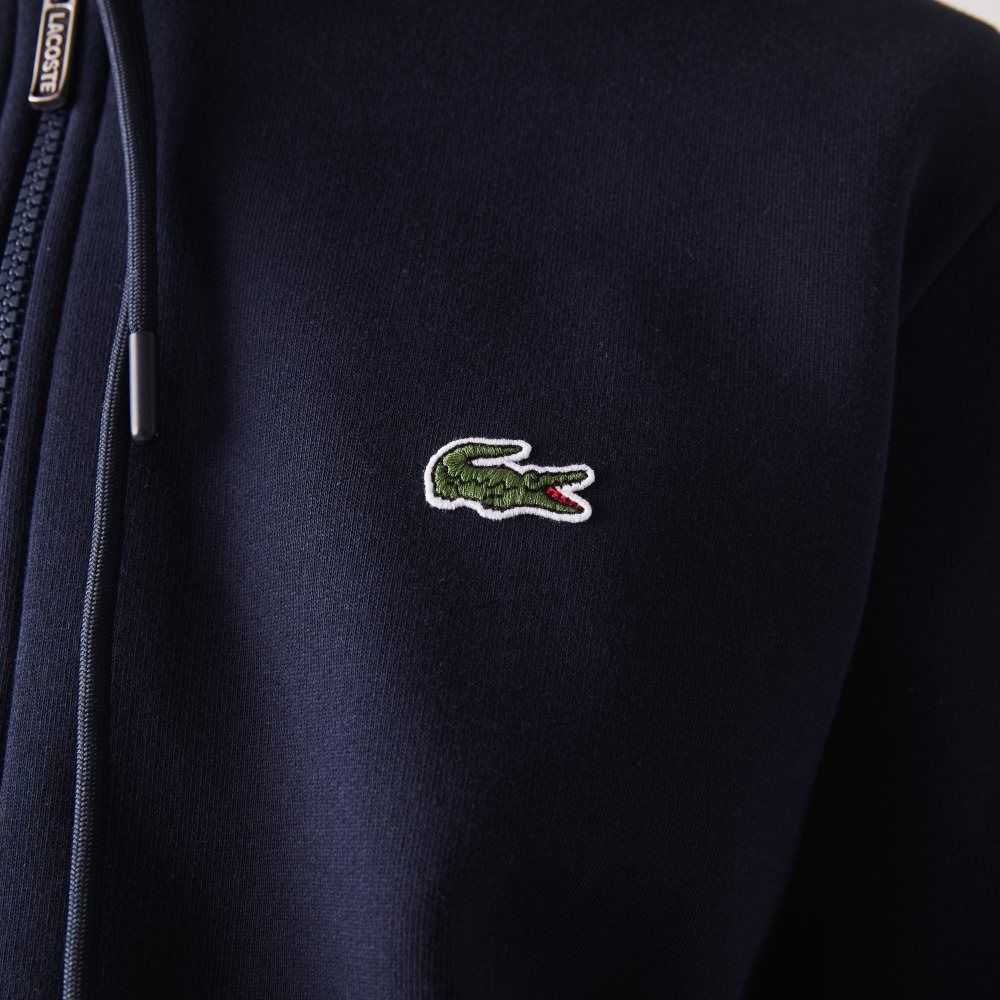 Lacoste Branded Bands Zippered Fleece Hoodie Azul Marino Azules | 5402-FERQY