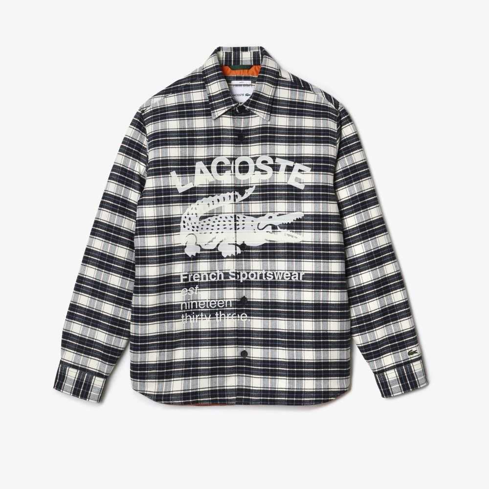 Lacoste Branded Check Print Blancas Negras Azules | 2419-MSFUA