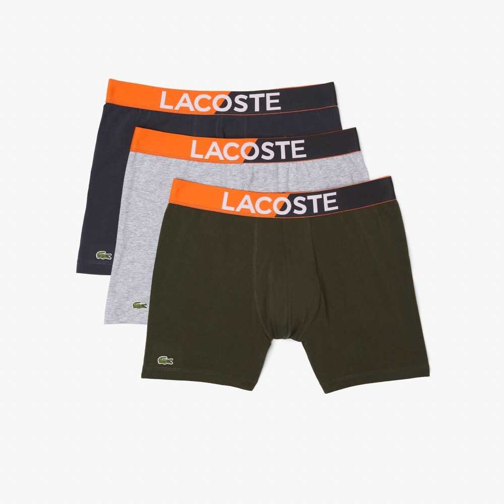 Lacoste Branded Cintura Boxer Brief Three-Pack Gris Oscuro Kaki Verde Gris | 2017-HUMRL