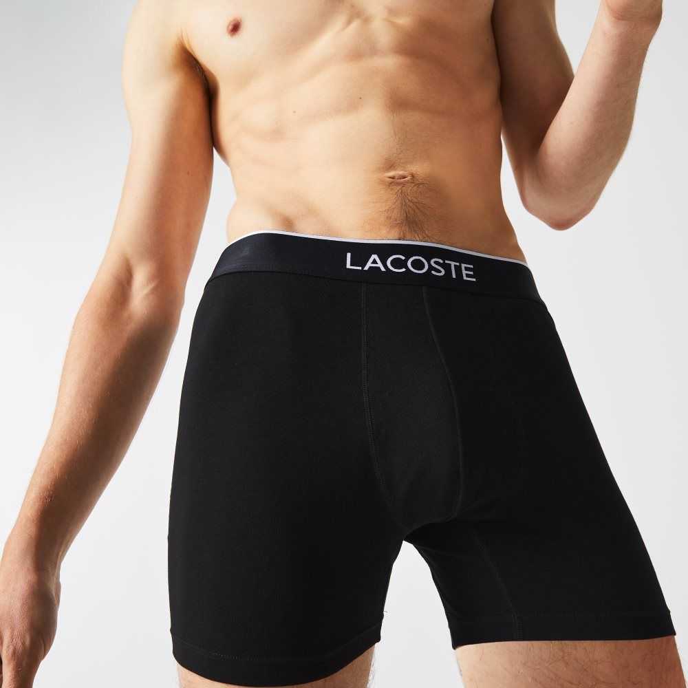 Lacoste Branded Cintura Long Stretch Algodon Boxer Brief 3-Pack Negras Gris | 3451-WXVFQ